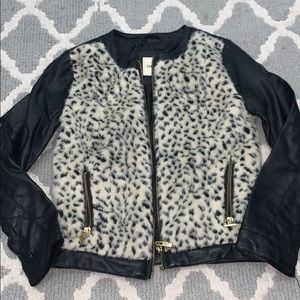 Black leather jacket with faux fur and zippers